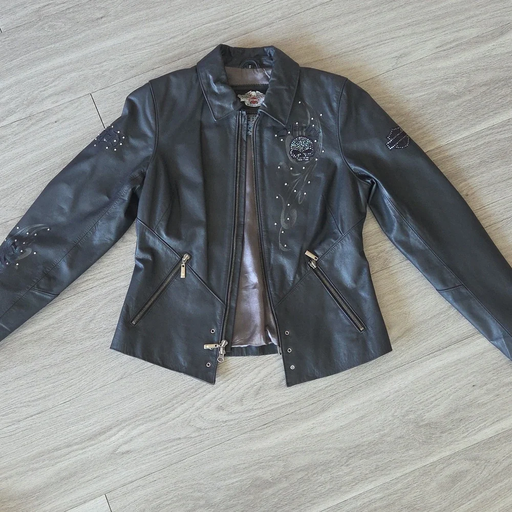 Women's Harley- Davidson Wicked Willie G Skull Genuine Leather Size S. Swarvoski - Picture 7 of 16